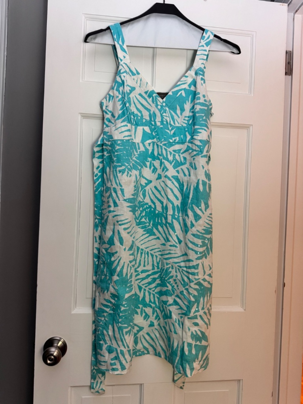 Jacqui.E 100% linen tropical sun dress with sequins accent
